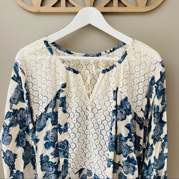 Free People Floral Blouse Blue Sz Small - Picture 2 of 10